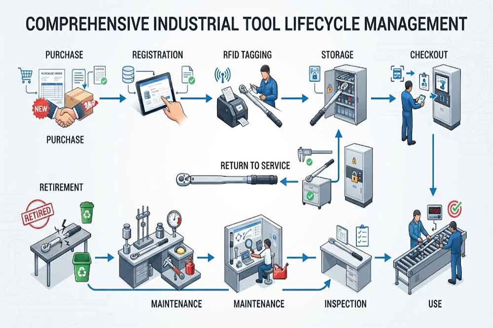 Tool lifecycle from registration and storage to maintenance, calibration and retirement