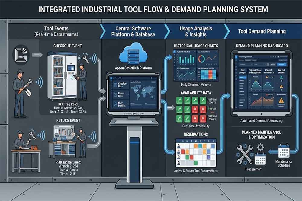 RFID Tool Cabinet for Tool Demand Planning: Smarter Planning for Tool Availability 1 RFID tool usage data connected to demand planning