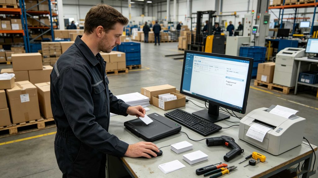 how to write rfid card: A Practical Guide to Writing UHF RFID Cards 1 European technician writing UHF RFID card data with a desktop RFID reader writer