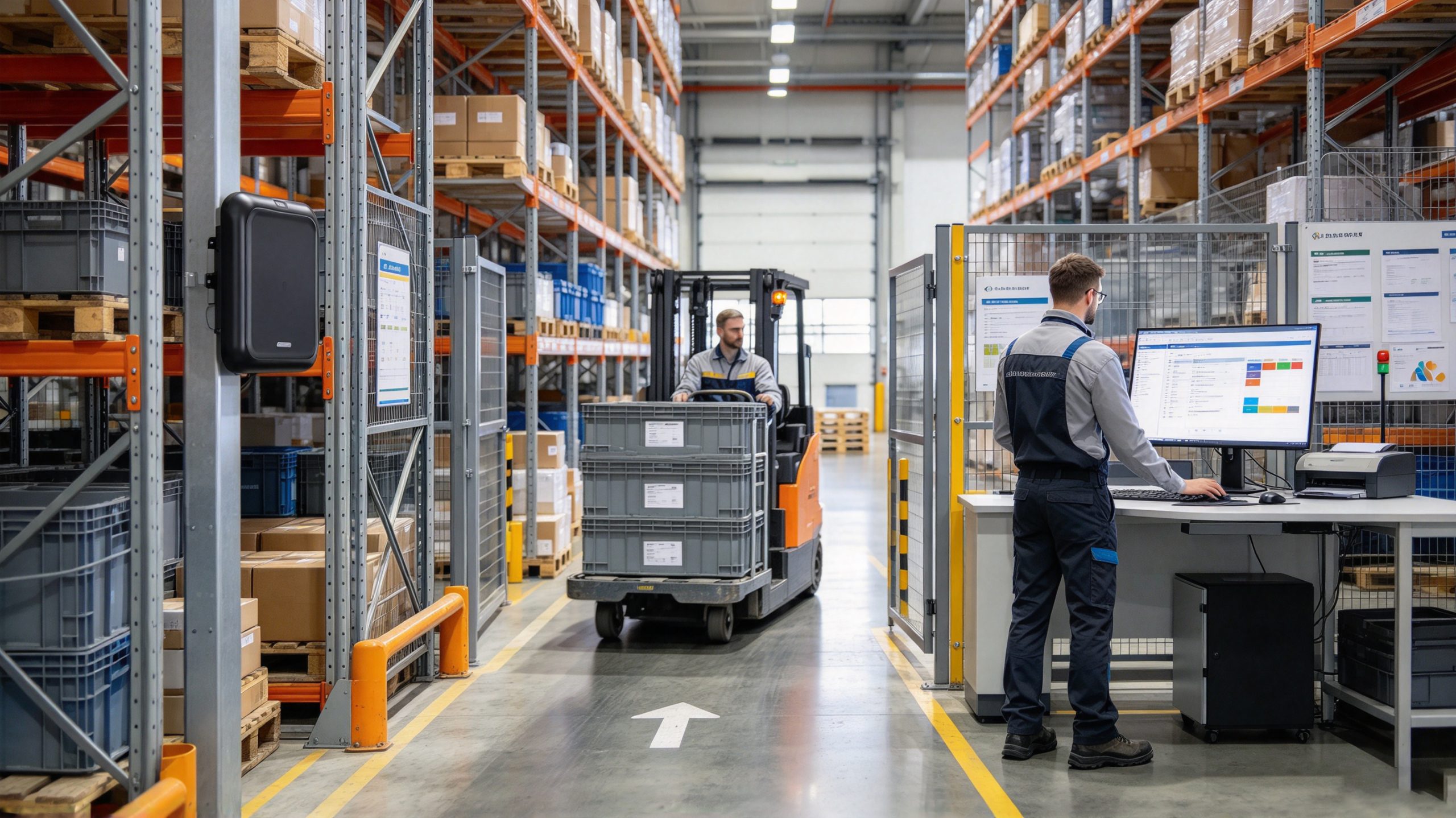 Can RFID Be Used to Track? A Practical Guide to RFID Tracking Systems 2 Industrial UHF RFID reader installed beside a warehouse passage to identify tagged containers and record asset movement.