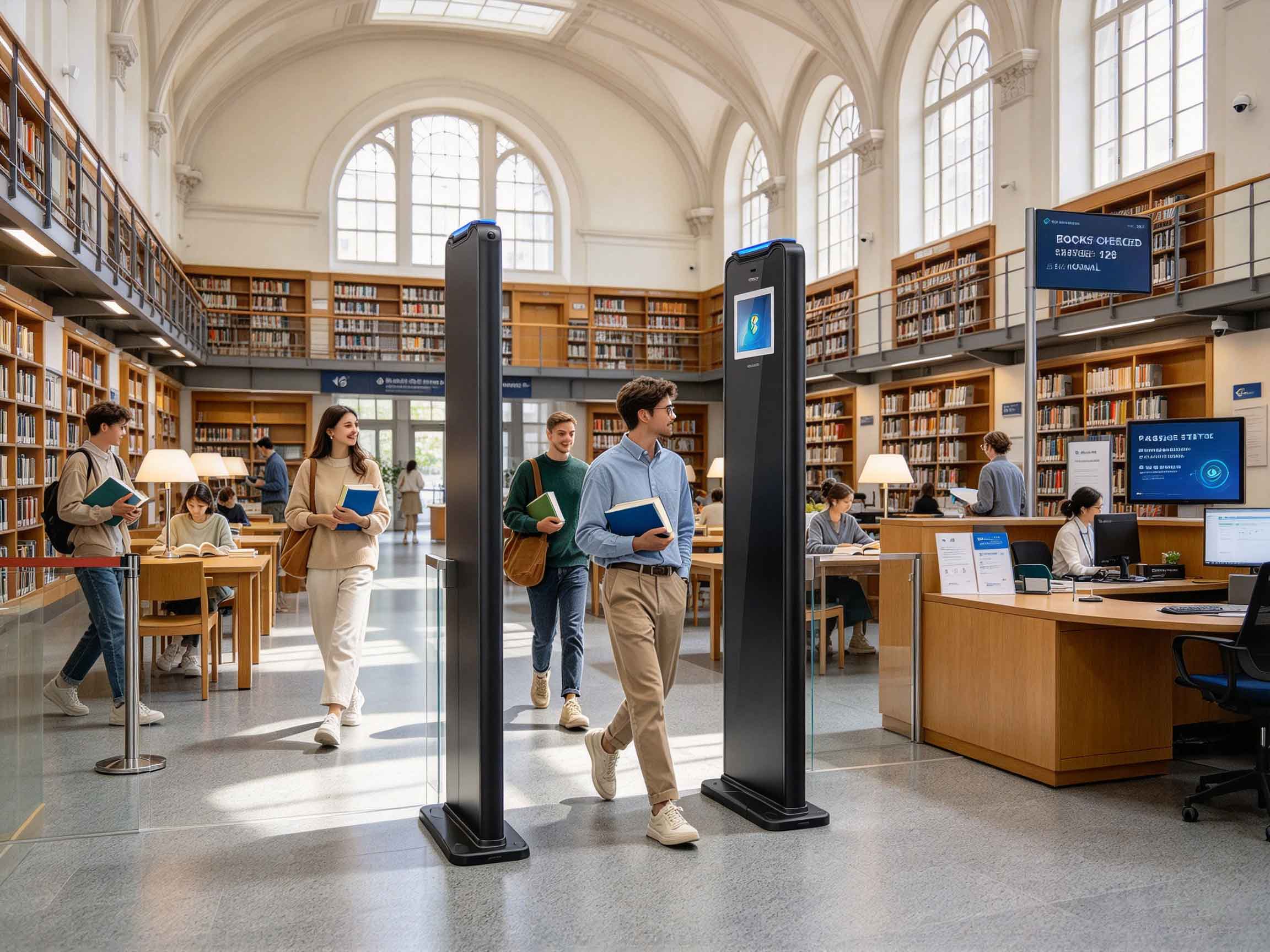 What Is RFID Access Control? 2 RFID security gate identifying books and counting people at a European library entrance