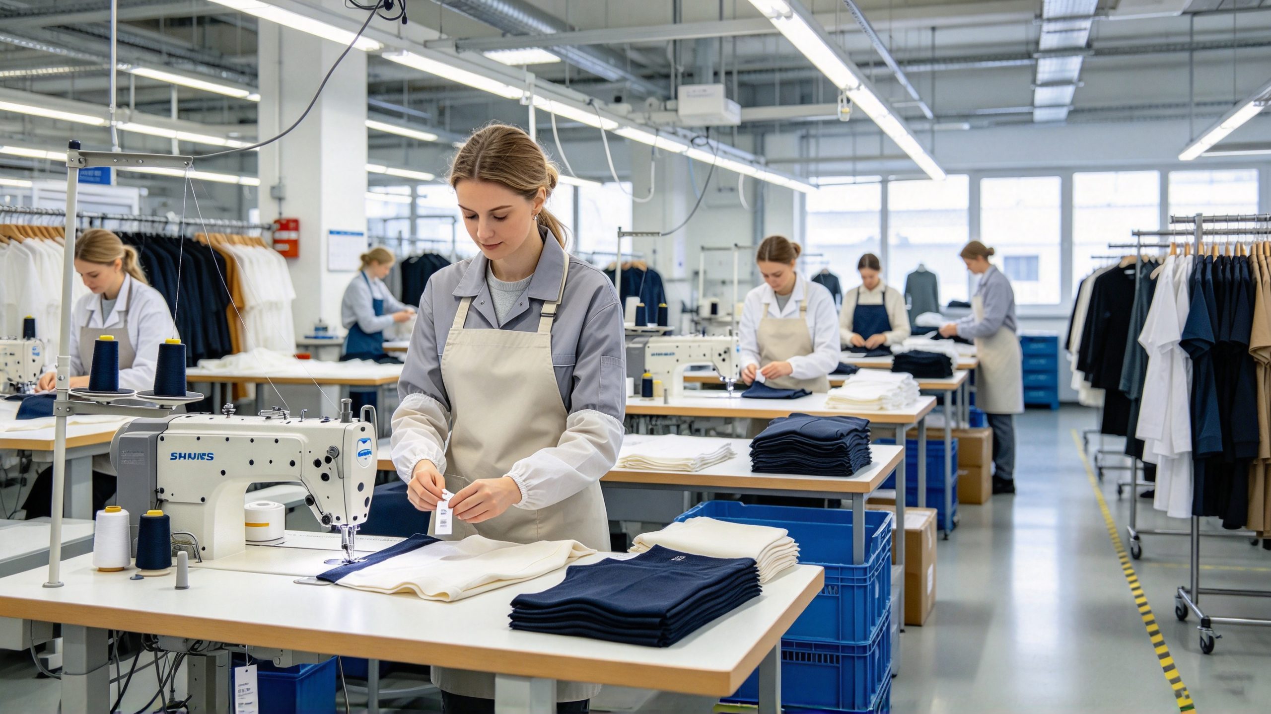 what is rfid tag in clothes 1 Garment factory worker applying RFID tags to clothing products during production.
