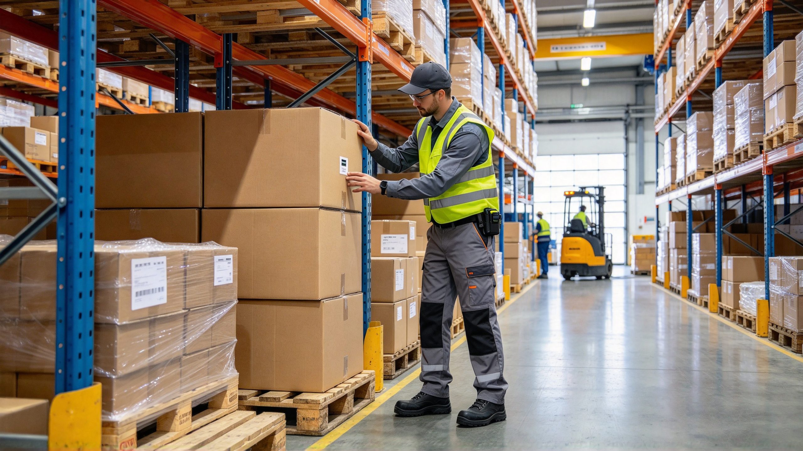 what is the purpose of an rfid tag 1 An employee inspecting an RFID label attached to a cardboard carton in a modern European distribution warehouse.