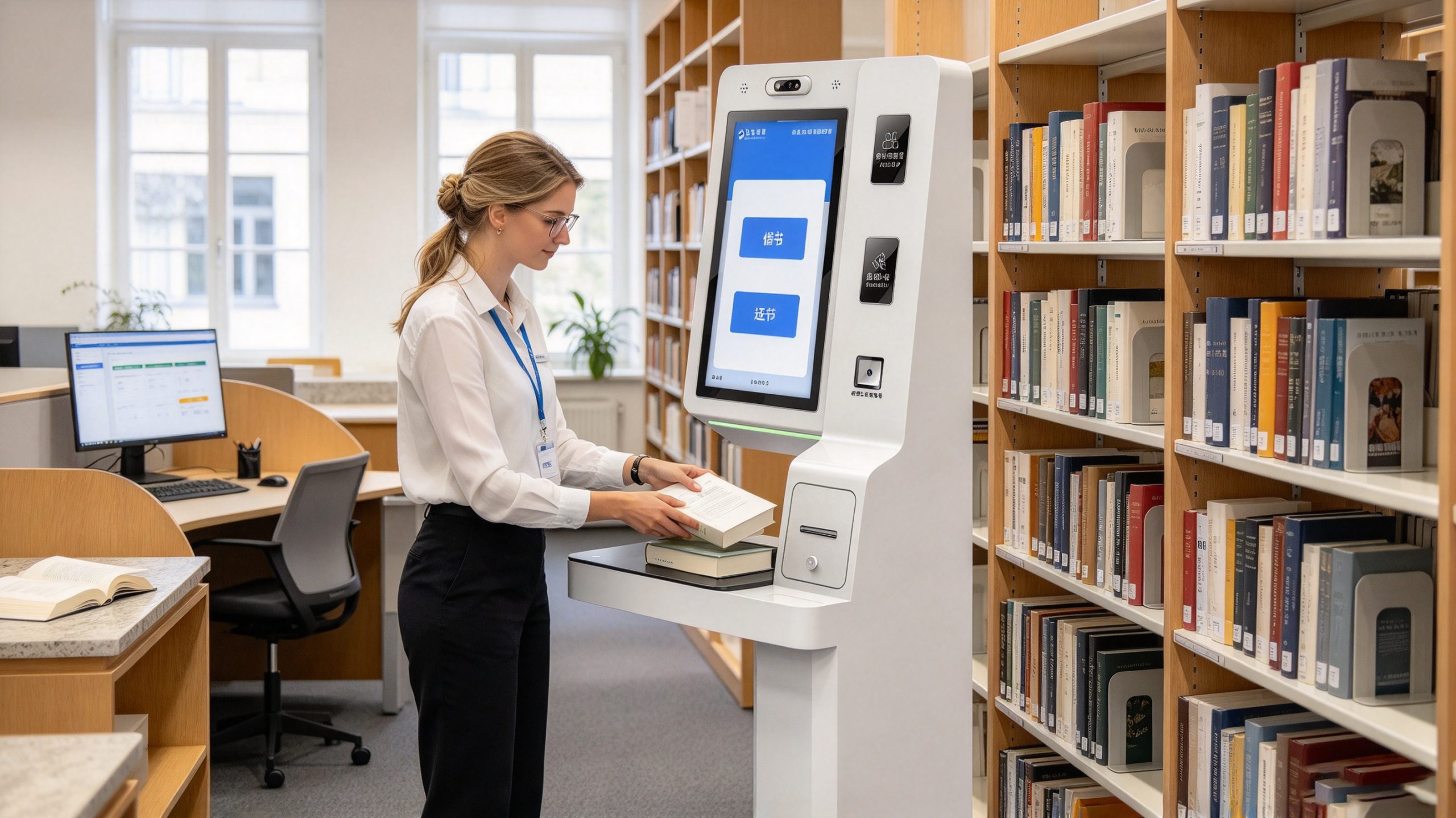 what is rfid technology in library 2 Librarian using RFID system to manage tagged books and inventory records