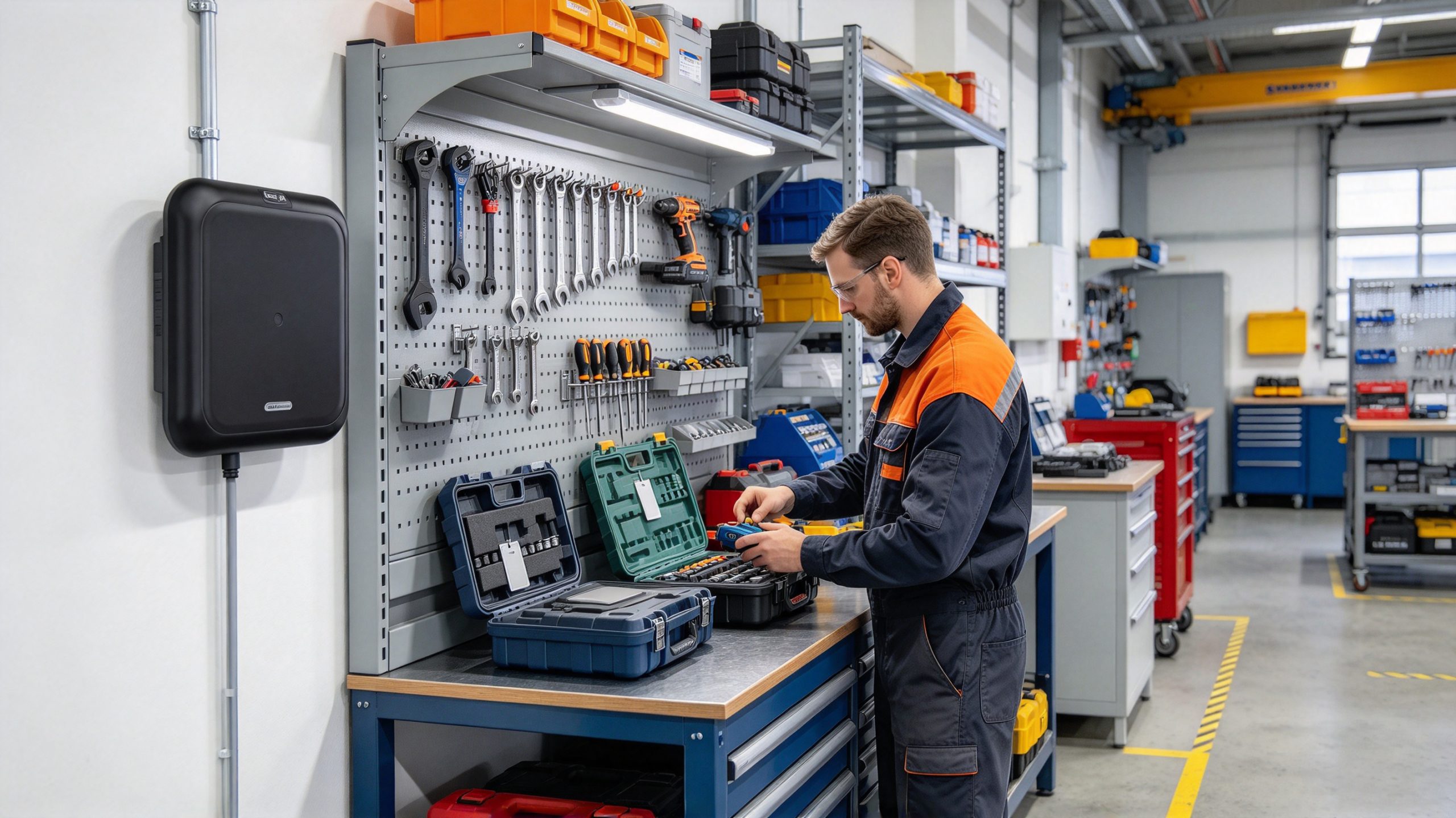 where is rfid used 2 Technician checking industrial tools in a workshop where RFID supports equipment identification and inventory management.