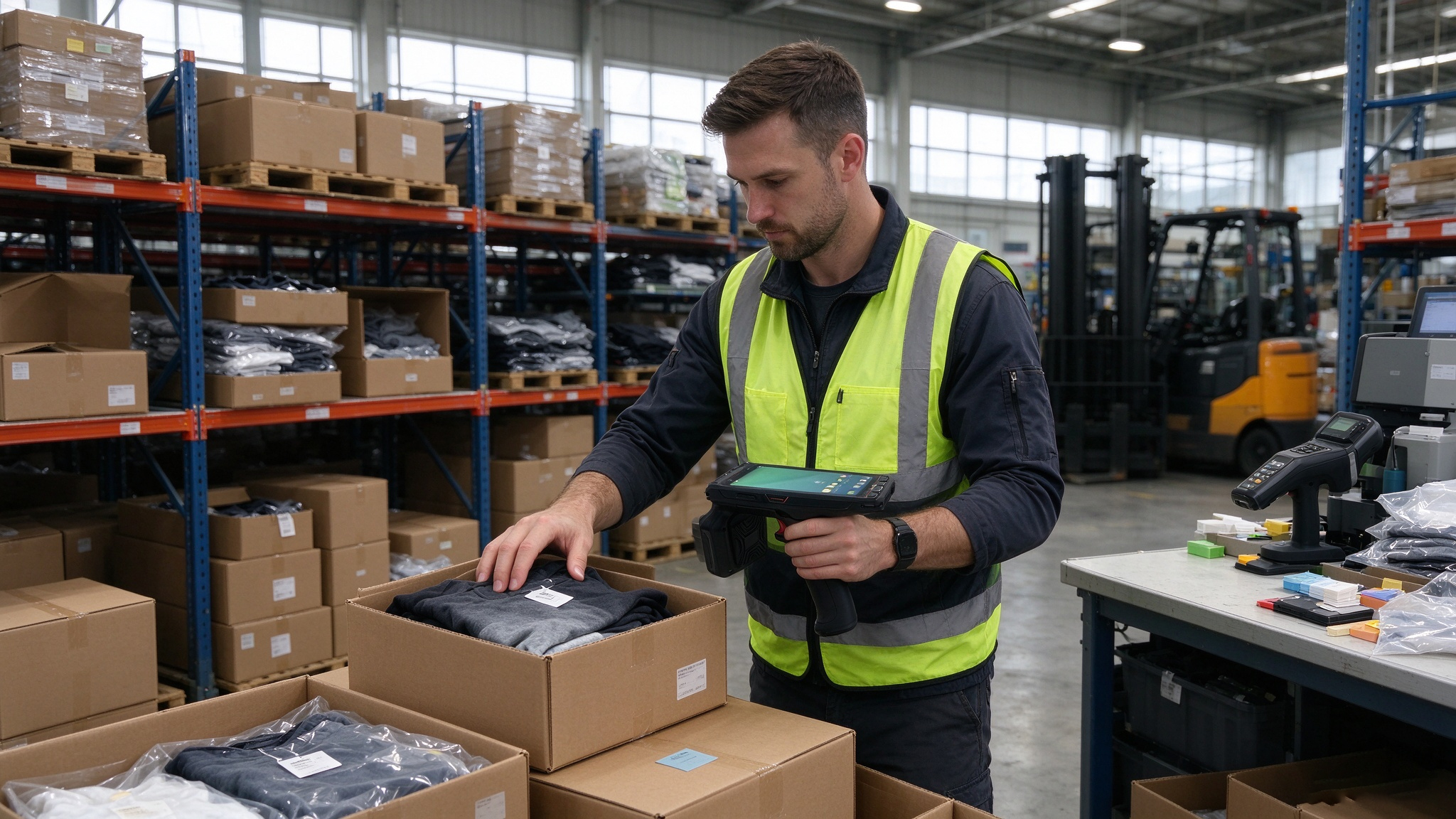 what is the definition of rfid 3 Warehouse operator using a handheld UHF RFID reader to verify tagged clothing cartons.