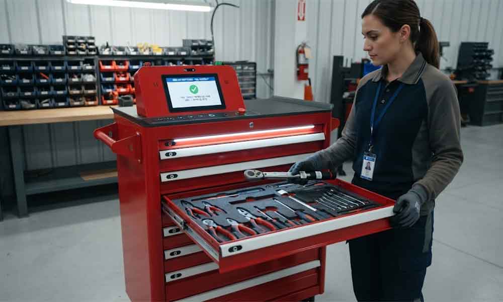 RFID Tool Cabinet for Tool Downtime Management: Reduce Delays and Improve Tool Availability 2 Employee using an RFID tool cabinet to record tool checkout and return transactions.