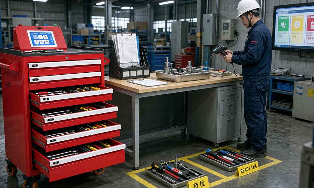 RFID Tool Cabinet for Tool Downtime Management: Reduce Delays and Improve Tool Availability 3 RFID tool management dashboard identifying tools awaiting repair or inspection before use.