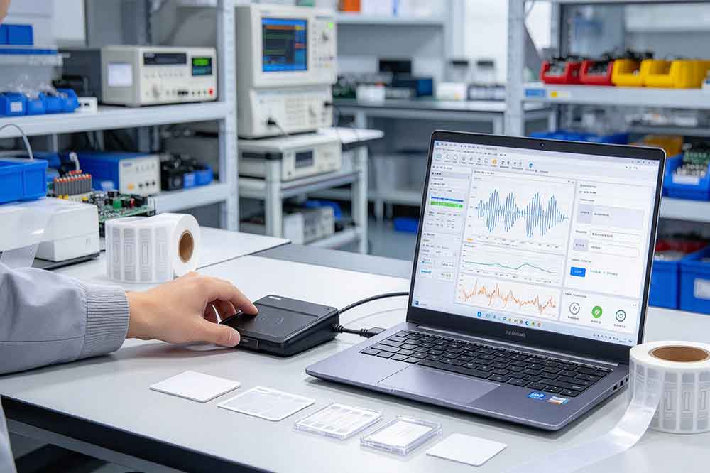 How to Choose the Right USB RFID Reader for Your Application 2 USB RFID reader connected to a computer during RFID software integration testing.