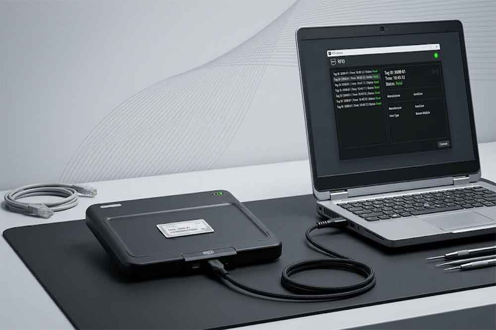 USB RFID Reader Integration with Business Software 1 USB RFID reader connected to a computer for tag data transfer and software integratio
